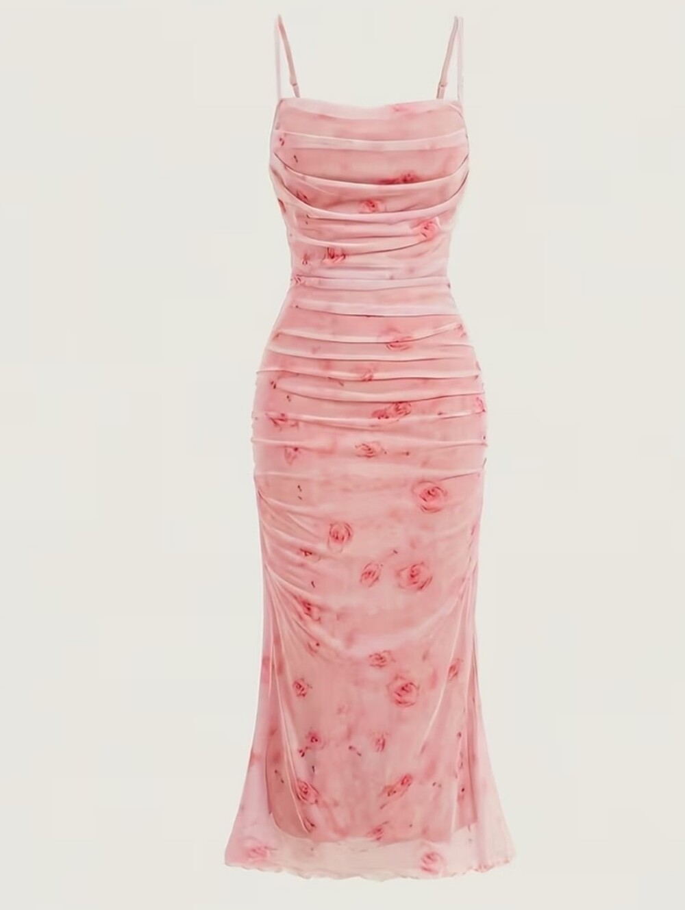Pink Floral Ruched Slip Dress - Women's